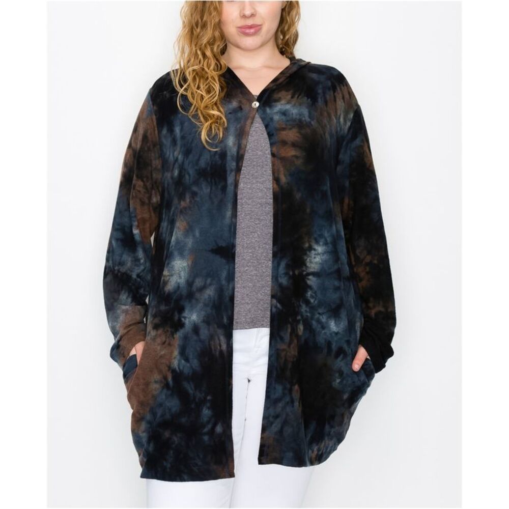 COIN 1804 Womens Plus Size Tie Dye Hoodie Cardigan Sweater, NWT